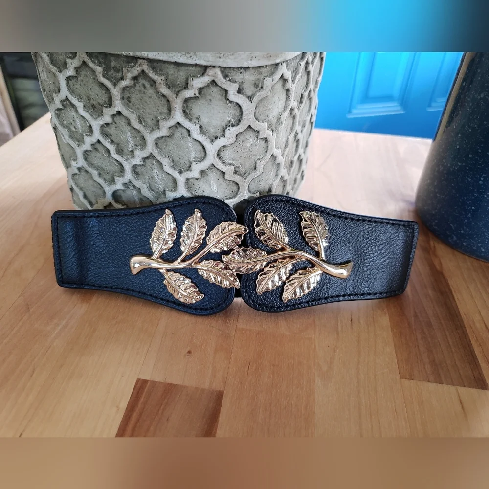3 Golden Leaf Wide Buckle Belt/ WaistBand